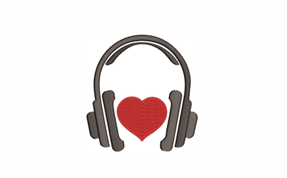 Headphones with Heart Machine Embroidery