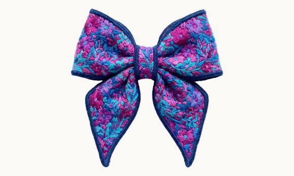 Purple Floral Embroidery Bow Ribbon PNG Review